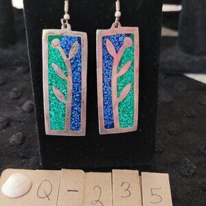 Item #Q235 Alpaca Sterling Silver Crushed Turquoise dangle Earrings